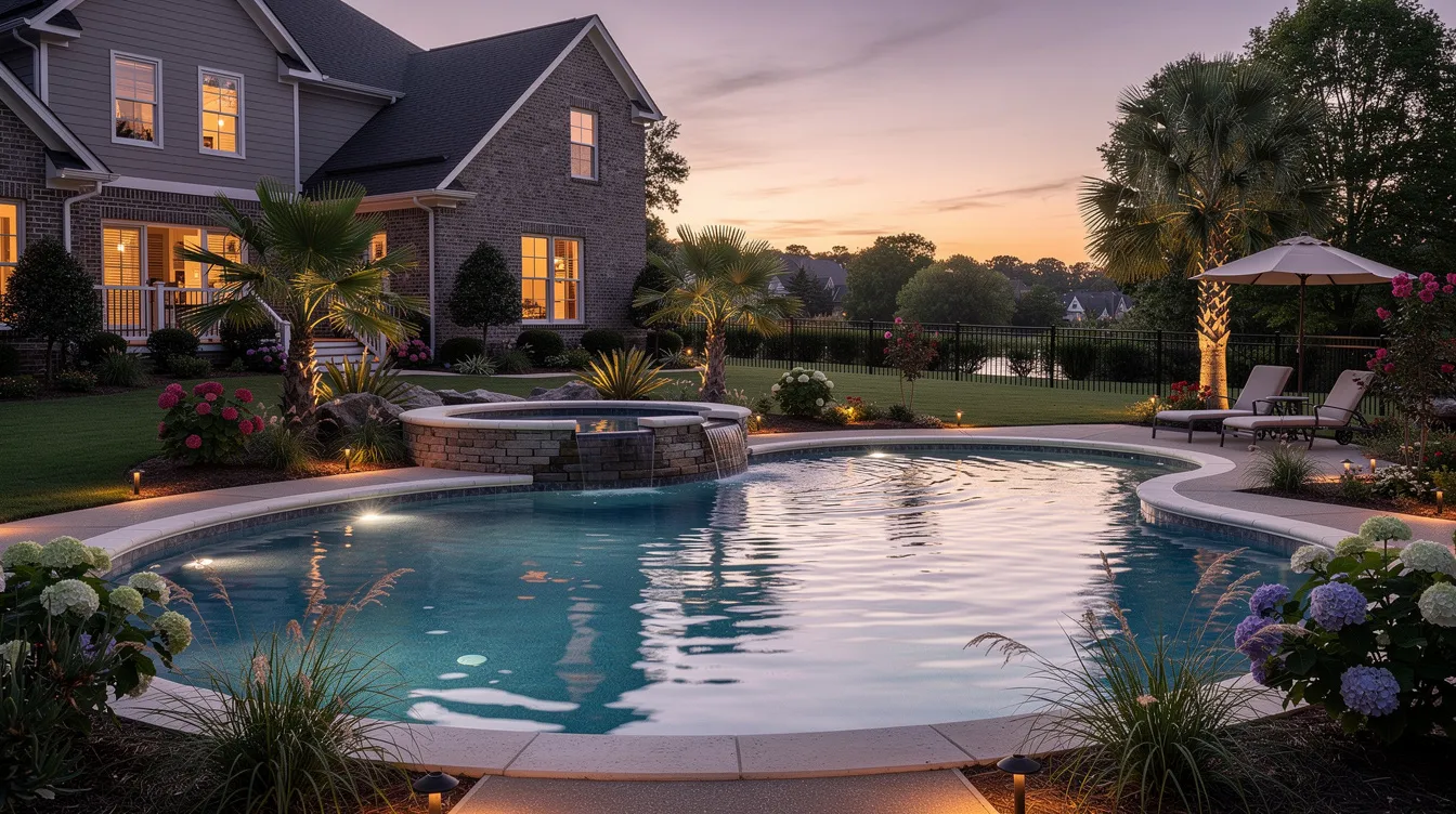 Outdoor designed pool and backyard area in Atlanta GA
